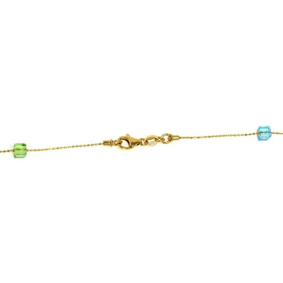 14k YGold Multicolor Gems Cube Charms Necklace - Picture 5 of 5